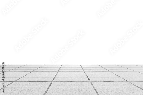 Perspective View Monotone white Brick Stone Pavement on The Ground for Street Road and white background