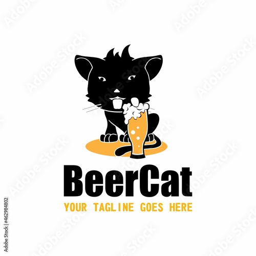 beer glass and black cat drunk image graphic icon logo design abstract concept vector stock. Can be used as symbols related to animal or drink.