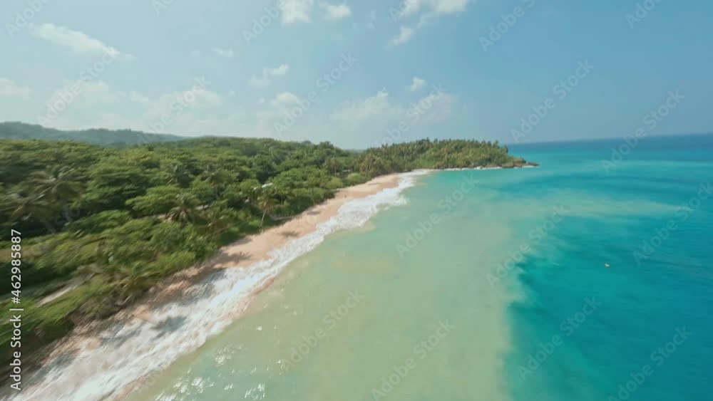 Aerial View Of Scenic Preciosa Beach With turquoise Blue Sea In Summer In Dominican Republic. - FPV Aerial View Of Scenic Preciosa Beach With turquoise Blue Sea In Summer In Dominican Republic. - FPV