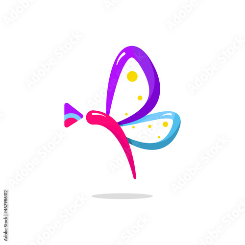 butterfly and play button logo concept. colorful, flat, simple, modern and cheerful style. suitable for logo, icon, symbol or sign. such as videos, entertaiment and insect logo