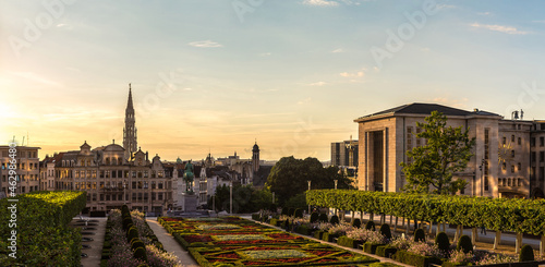 Cityscape of Brussels at sunset