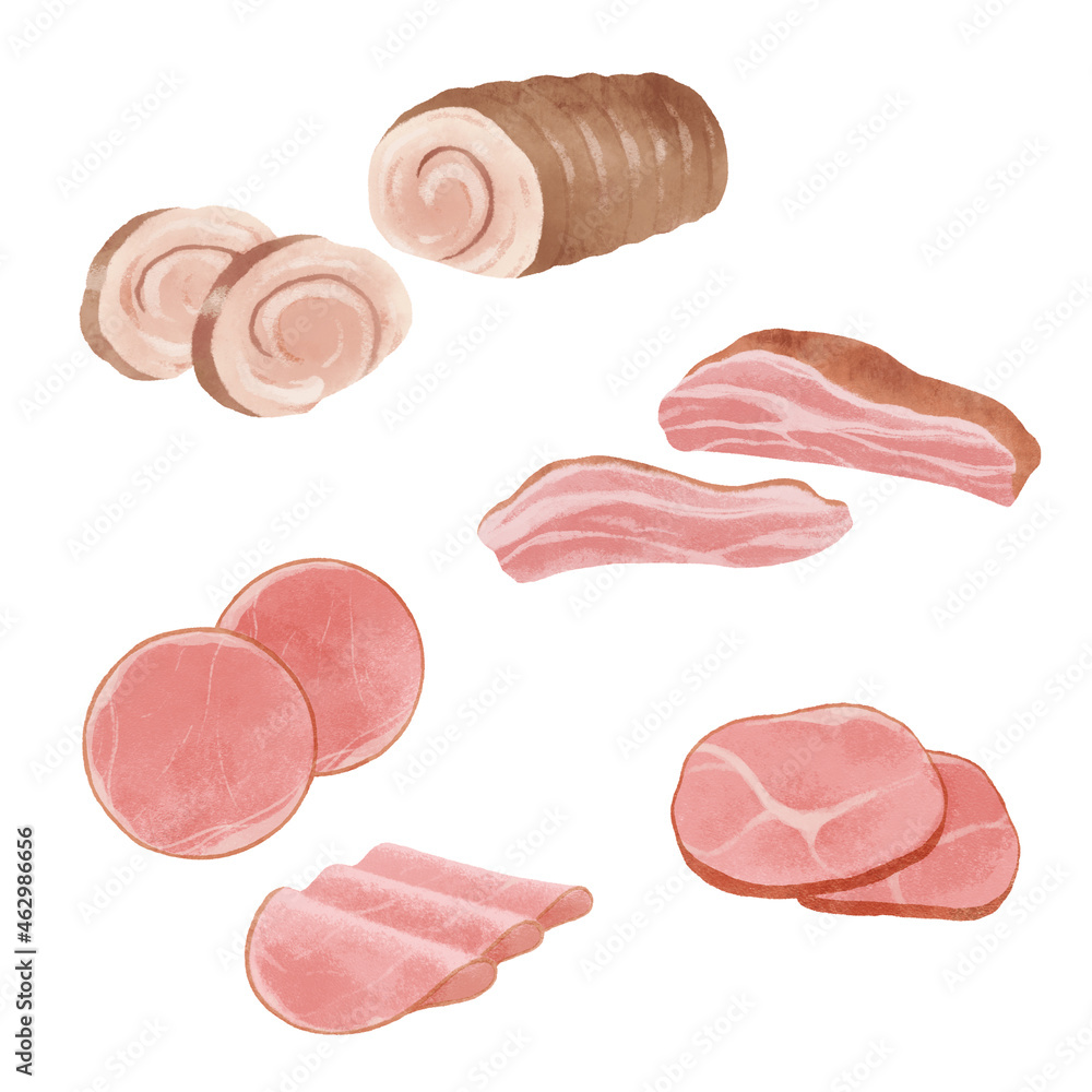 チャーシュー ハム ベーコンの手描きイラスト Stock Illustration Adobe Stock チャーシュー ハム ベーコンの手描きイラスト Stock Illustration Adobe Stock