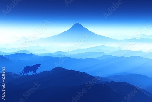 富士山の日の出と虎