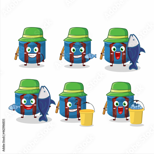 A fisherman blue round gift cartoon picture catch a big fish