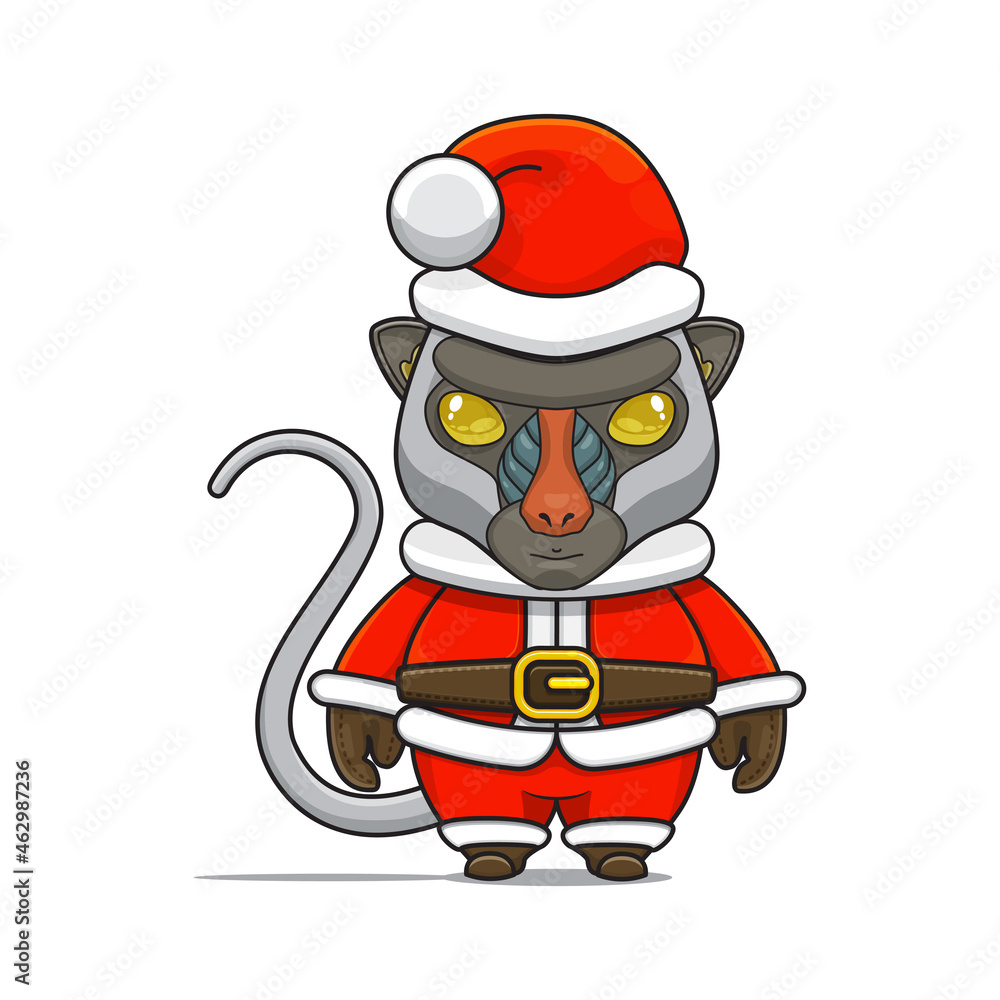 illustration of cute animal monster, wearing santa costume. vector cartoon mandrill cute illustration of cute animal monster, wearing santa costume. vector cartoon mandrill cute