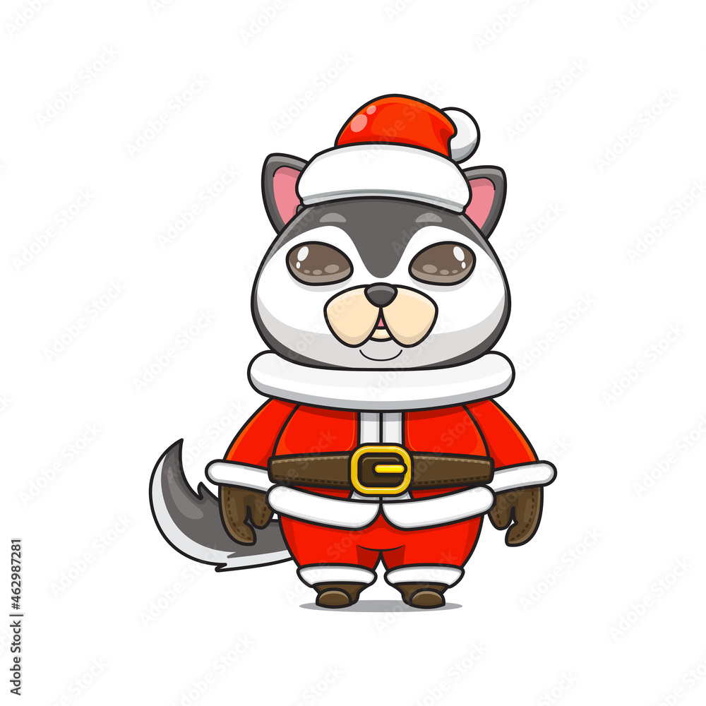 illustration of cute animal monster, wearing santa costume. cute cartoon husky vector