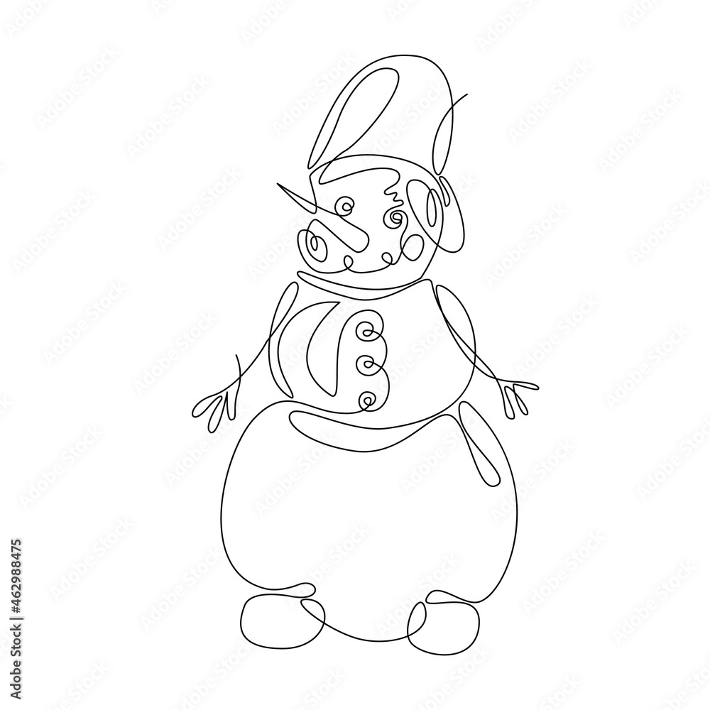 Snowman made in trendy and popular mono line style or in one line. Suitable for decoration, decorating, typography, shopping and as an unusual design Snowman made in trendy and popular mono line style or in one line. Suitable for decoration, decorating, typography, shopping and as an unusual design