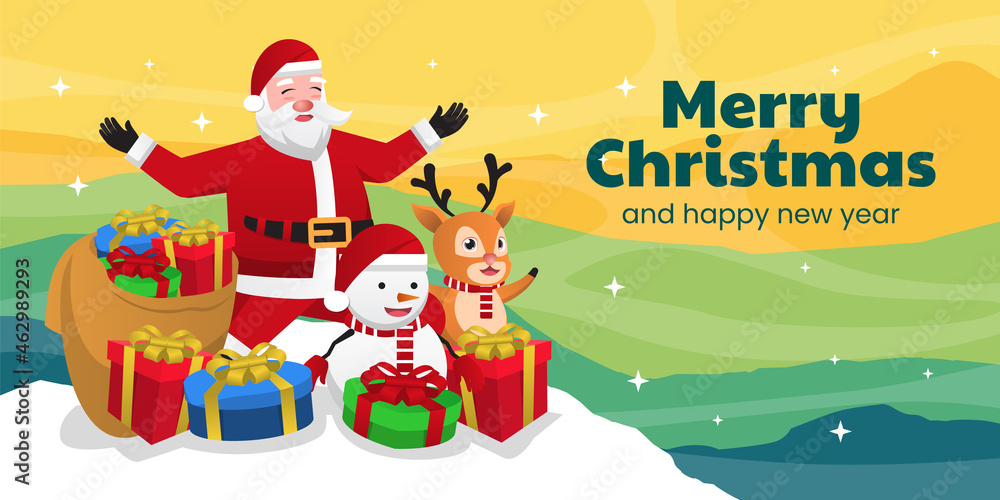 Obraz premium Merry Christmas and happy new year greeting card