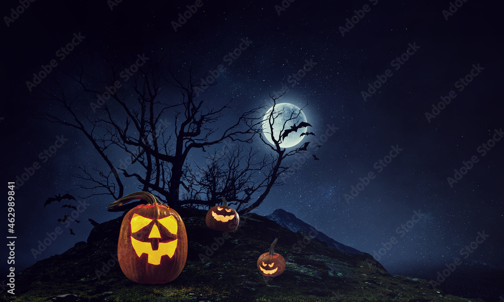 Halloween image with pumpkins . Mixed media Halloween image with pumpkins . Mixed media