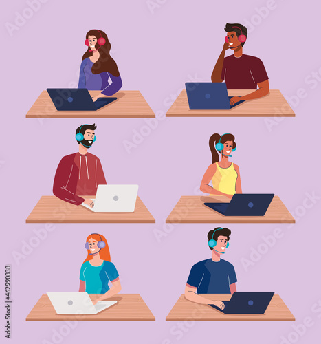 customer service six workers