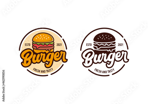 Burger food restaurant logo design template. Stamp label badge design inspiration