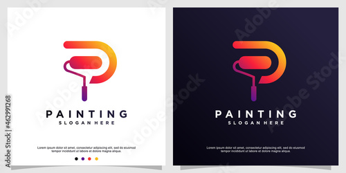 Painting logo template with initial P concept Premium Vector