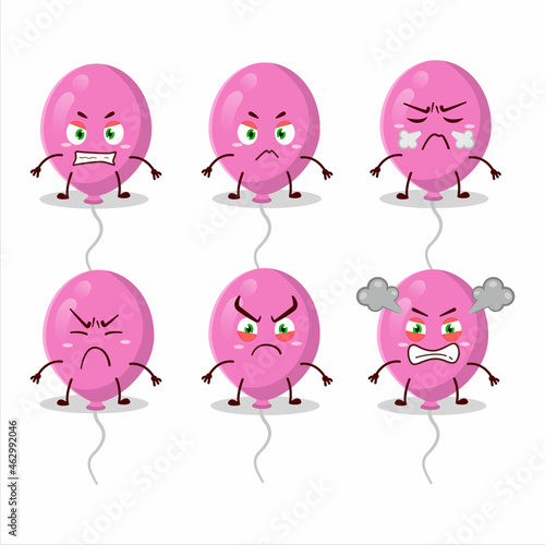 Pink balloons cartoon character with various angry expressions