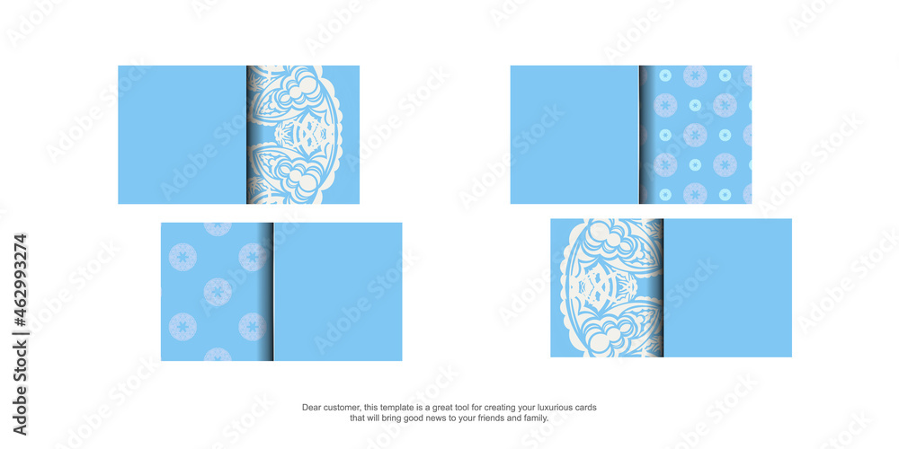 Blue business card with abstract white ornament for your personality.