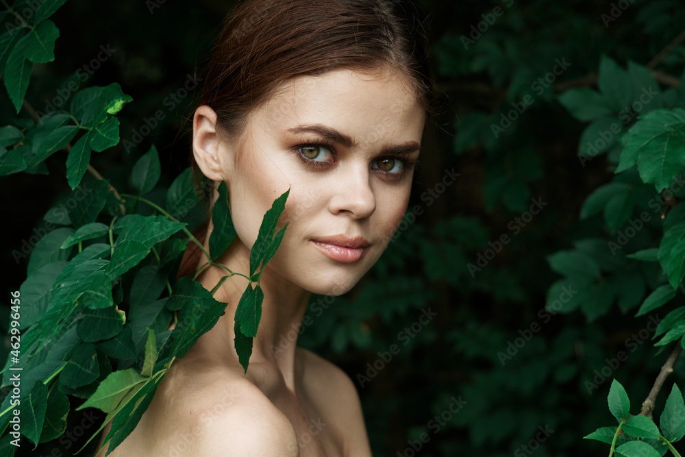 attractive woman Cosmetology nature green leaves glamor Lifestyle attractive woman Cosmetology nature green leaves glamor Lifestyle