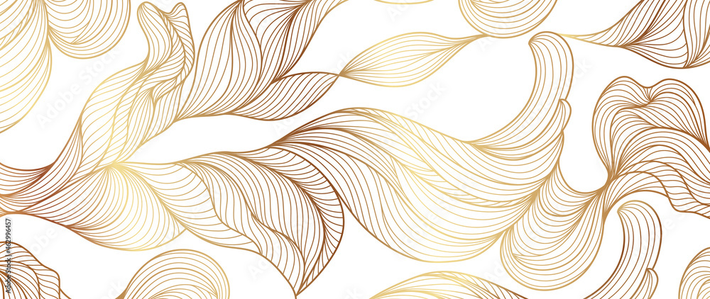 Gold abstract line arts background vector. Luxury wall paper design for prints, wall arts and home decoration, cover and packaging design.