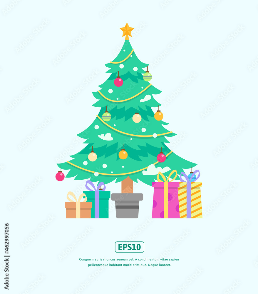 Flat Illustration, Christmas tree and gift box, used for web, app, infographic, print, etc
