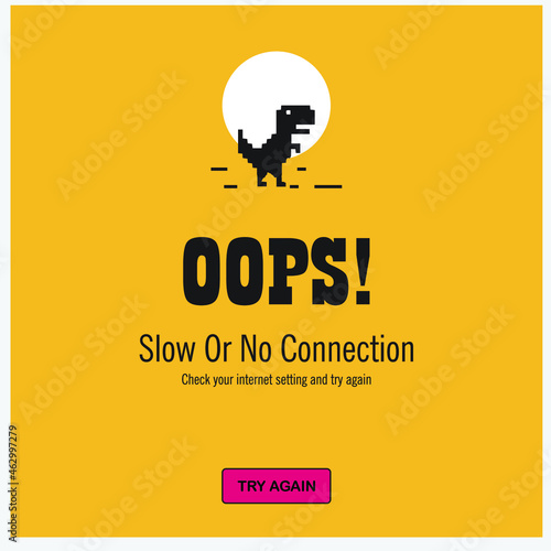 No Internet web page design concept. Vector illustration concept of pixelated dinosaur icon. Web page not loading/opening