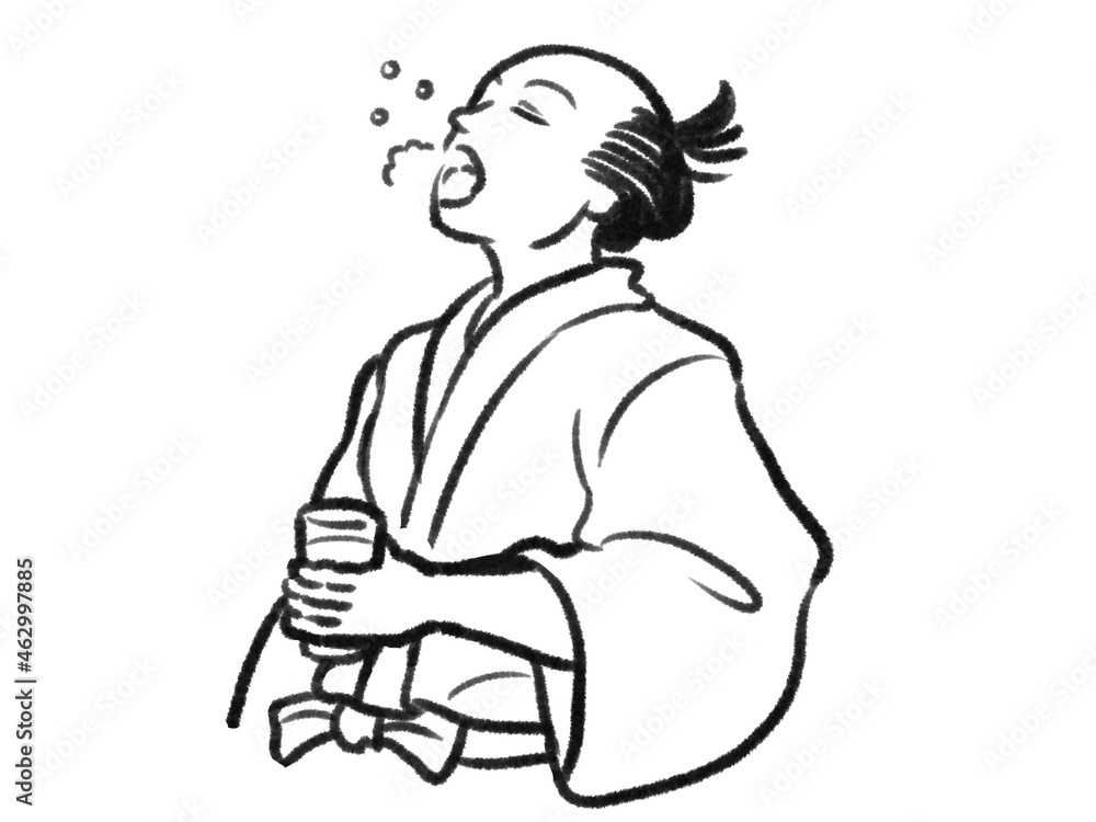 日本画タッチのうがいをする人物イラストJapanese painting illustration The person gargles 日本画タッチのうがいをする人物イラストJapanese painting illustration The person gargles
