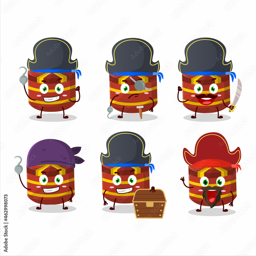 Cartoon character of red round gift with various pirates emoticons Cartoon character of red round gift with various pirates emoticons