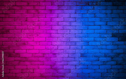 Lighting effect red and blue on empty brick wall background. Backdrop decoration party happy new year happiness concept  Showing or placing products. Lighting effect pink and cyan wall background.