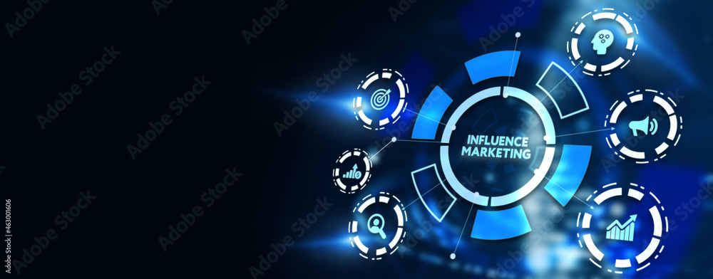 Influencer marketing concept. Business, Technology, Internet and network concept. 3d illustration