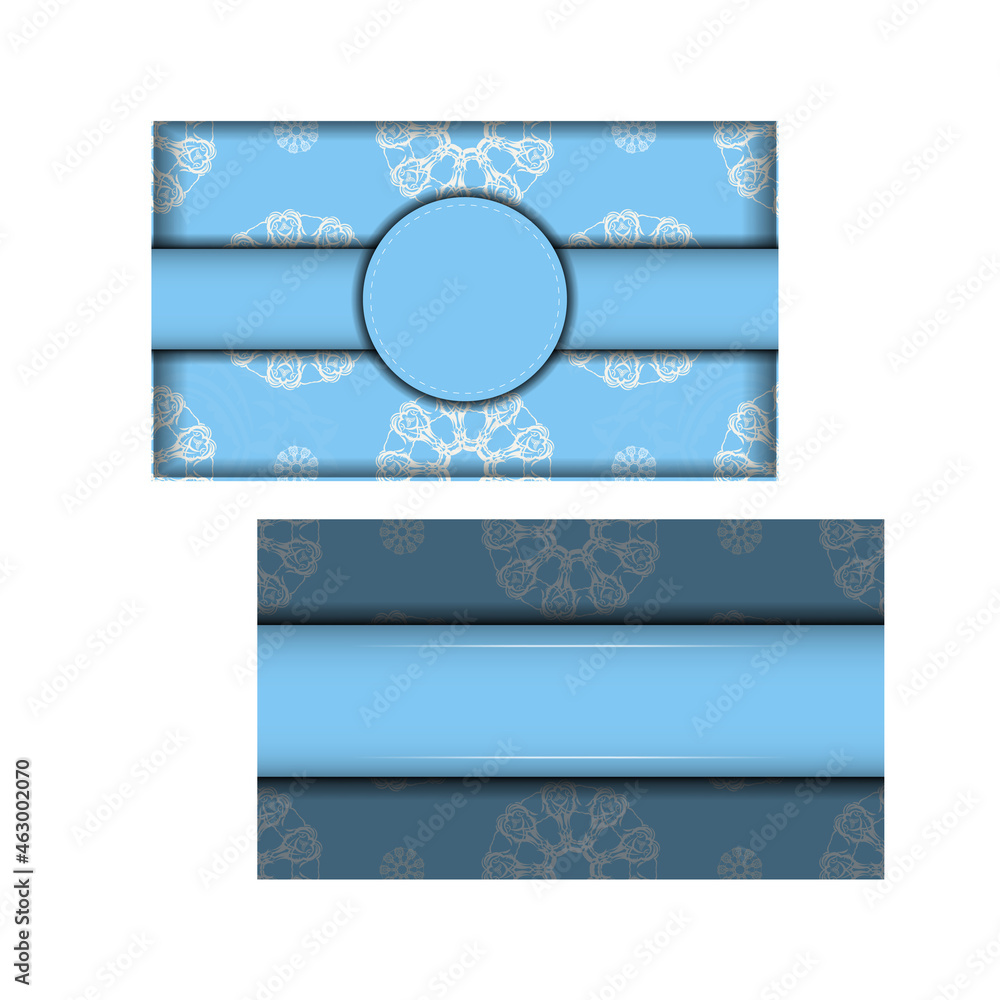The greeting card is light blue with a luxurious white pattern and is ready for printing. The greeting card is light blue with a luxurious white pattern and is ready for printing.