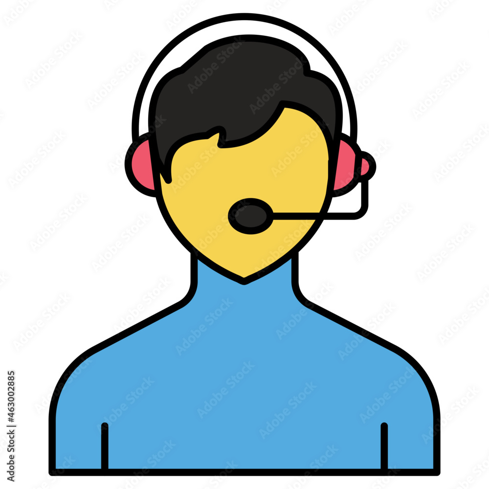 Avatar wearing headphones, flat icon of csr