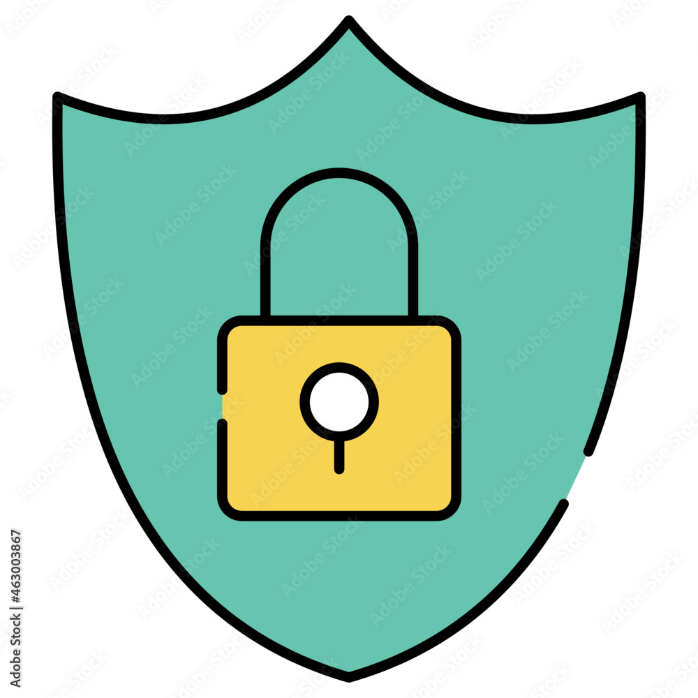 Padlock inside shield, flat icon of security shield Padlock inside shield, flat icon of security shield
