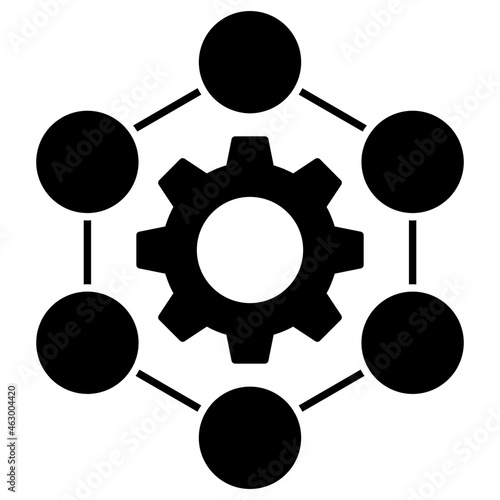 Nodes connection with gear, icon of network setting 