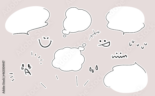白フチ付きのふきだしとポップな顔文字のセット