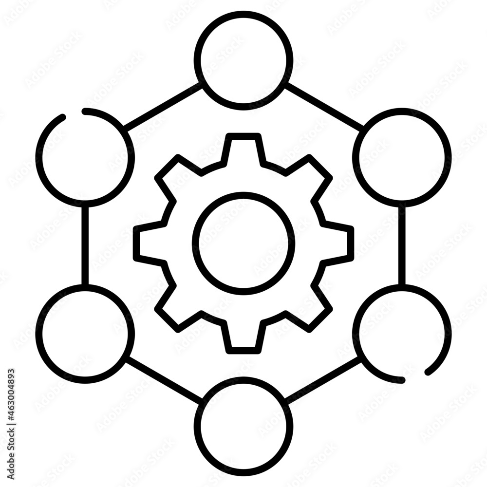 Nodes connection with gear, icon of network setting Nodes connection with gear, icon of network setting
