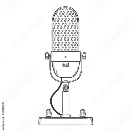 Sketch Microphone for Raido Station Broadcasting. Vector Isolated Illustration.