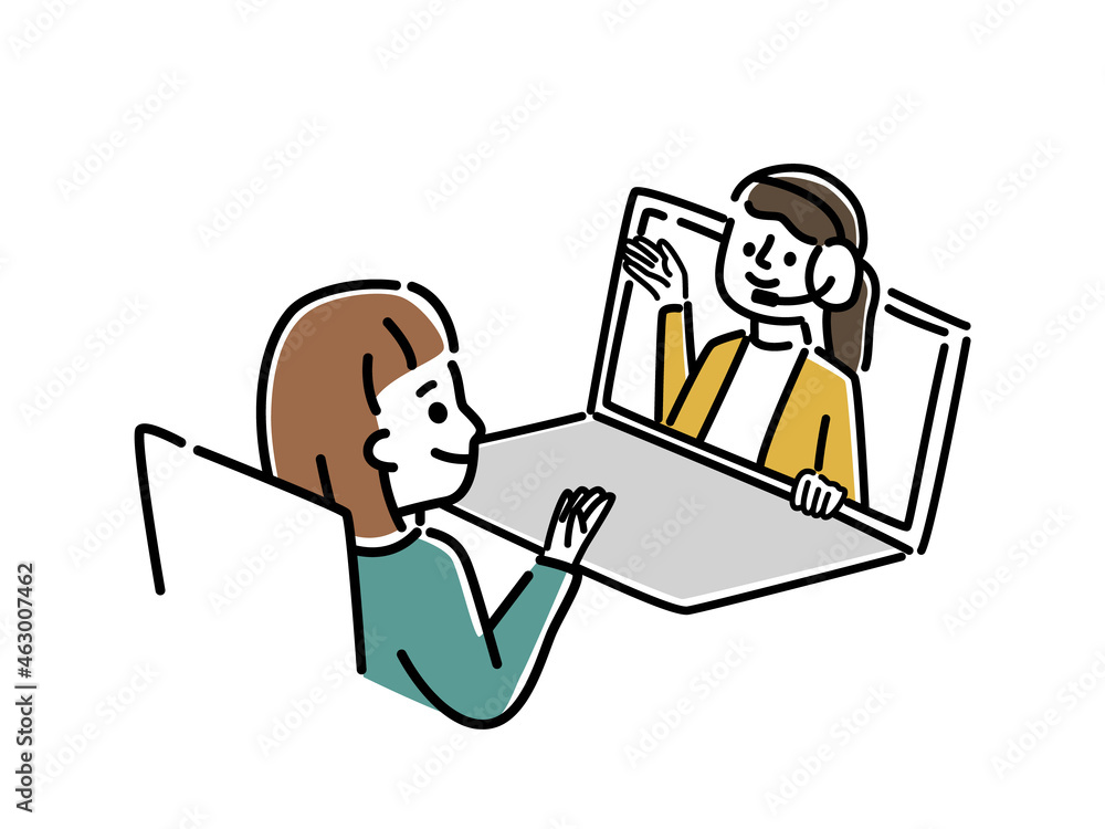 オンラインミーティングをする女性のイラスト