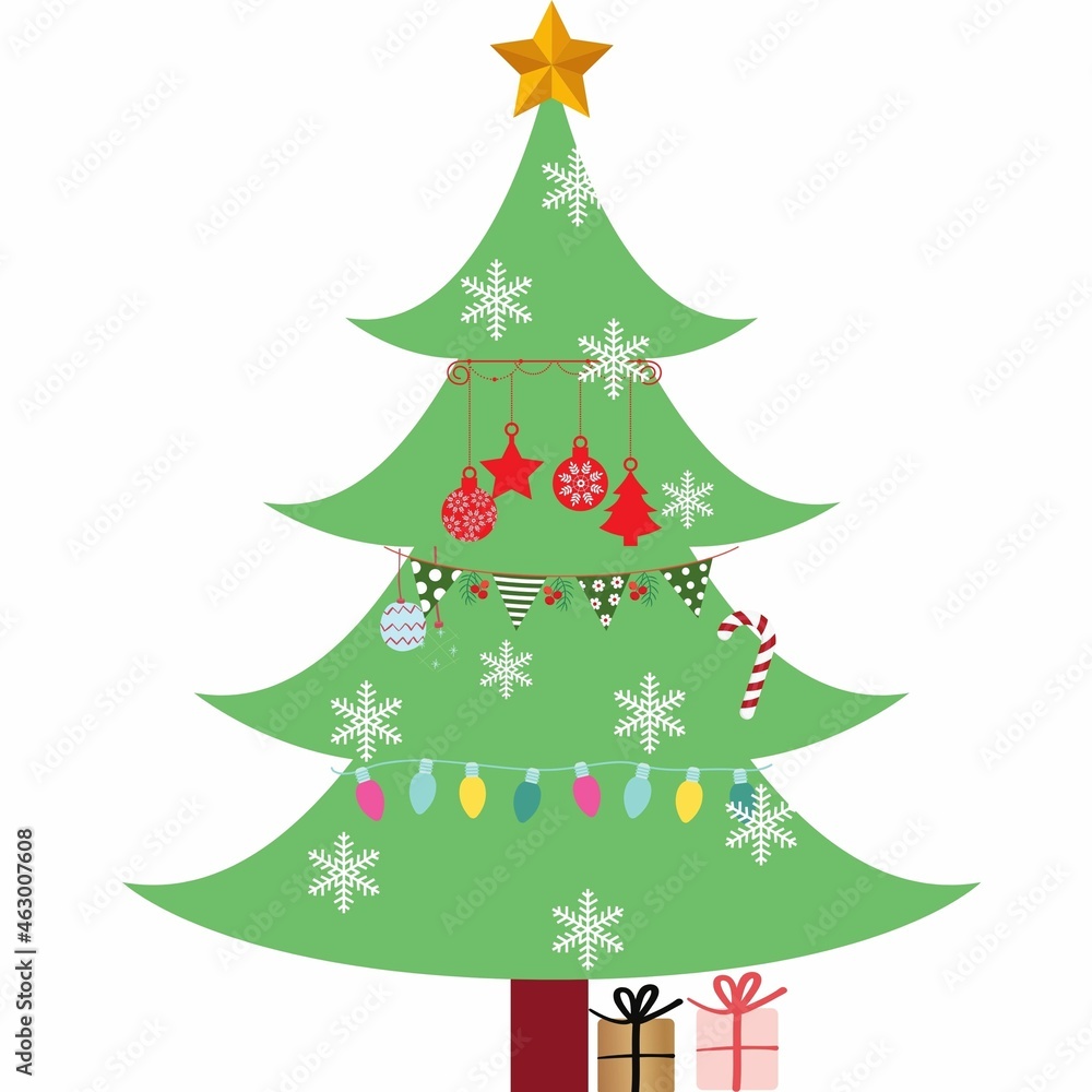 Christmas tree with Xmas star, white background, illustration Christmas tree with Xmas star, white background, illustration