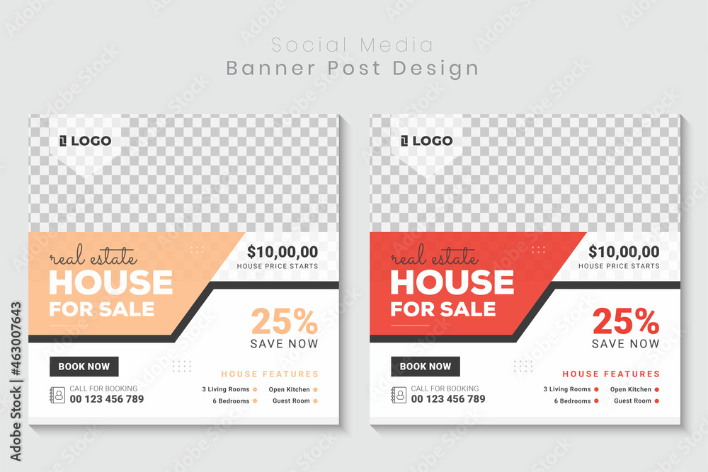 Obraz premium Real estate social media banner and house property square flyer, poster and brochure cover template Design