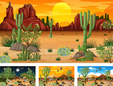 Different desert forest scenes with animals and plants