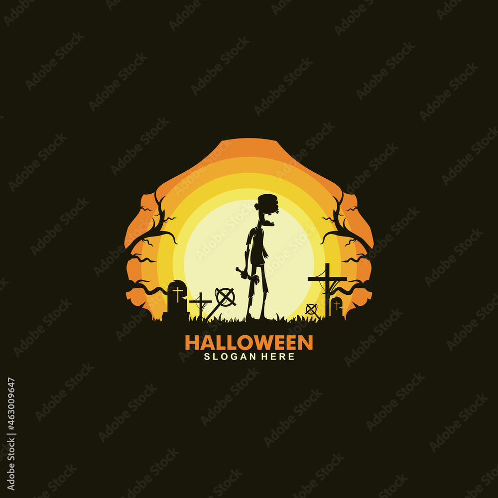 Fototapeta premium Happy Halloween logo design template illustration vector