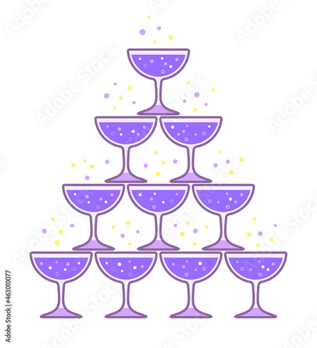 sparkling champagne glass pyramid, glass tower vector illustration