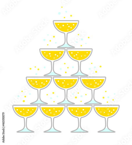 sparkling champagne glass pyramid, glass tower vector illustration
