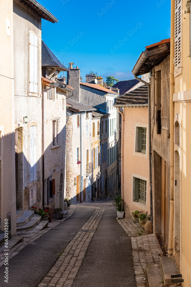 Cluny in France, ancient houses, small street in Burgundy
