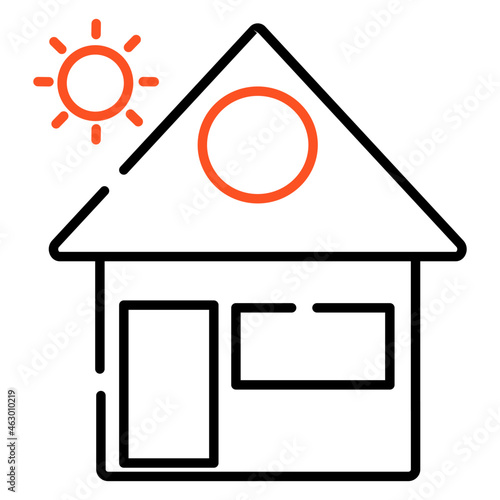 A residential building icon, linear design of farmhouse 

