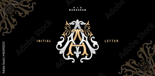 AA monogram classic style, AA initial Wedding of minimalist model, elegance applicable for invitation, letterpress, jewelry, boutique and creative templates.