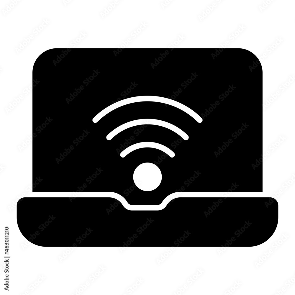 WiFi signals inside laptop, icon of connected laptop WiFi signals inside laptop, icon of connected laptop