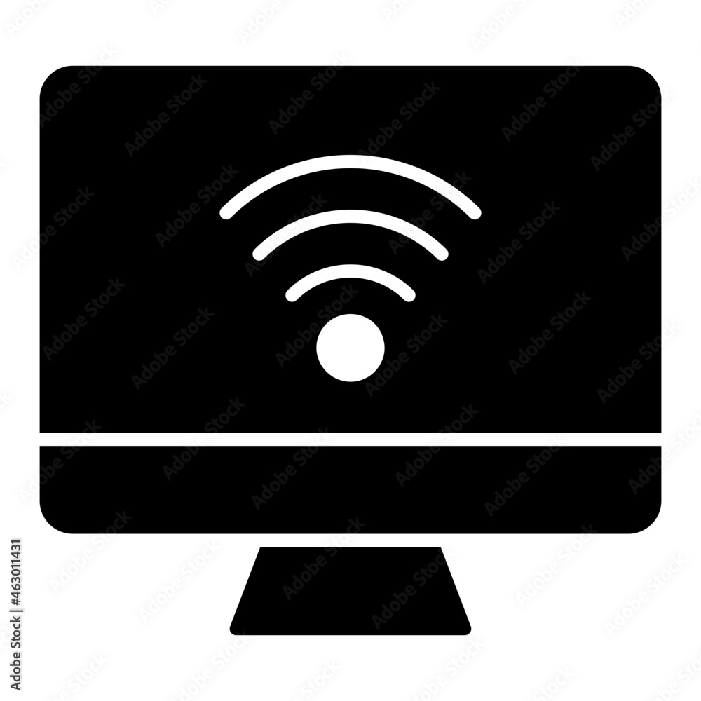 WiFi signals inside monitor, icon of computer wifi WiFi signals inside monitor, icon of computer wifi