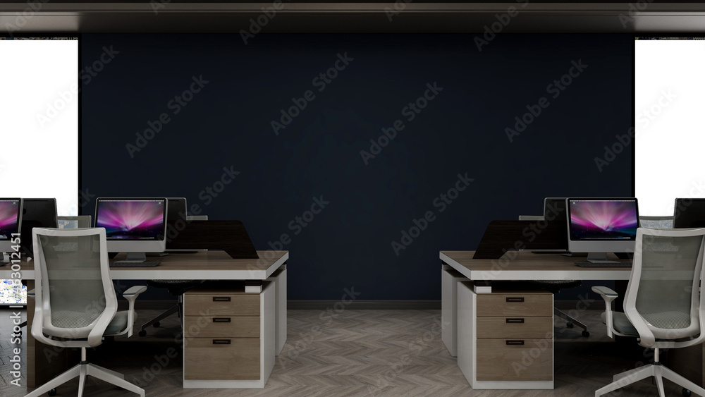 modern business office manager room with 3d design interior for company wall logo mockup modern business office manager room with 3d design interior for company wall logo mockup