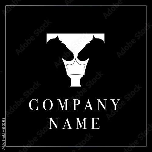 two horses create the image of the crown. luxury logo for chess school or club
