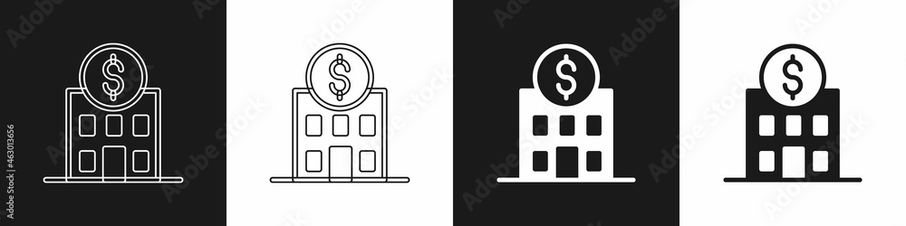 Set Bank building icon isolated on black and white background. Vector Set Bank building icon isolated on black and white background. Vector