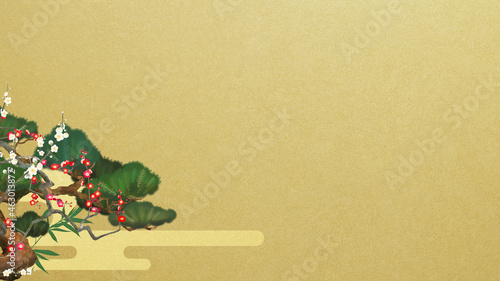 Oriental golden background with auspicious materials