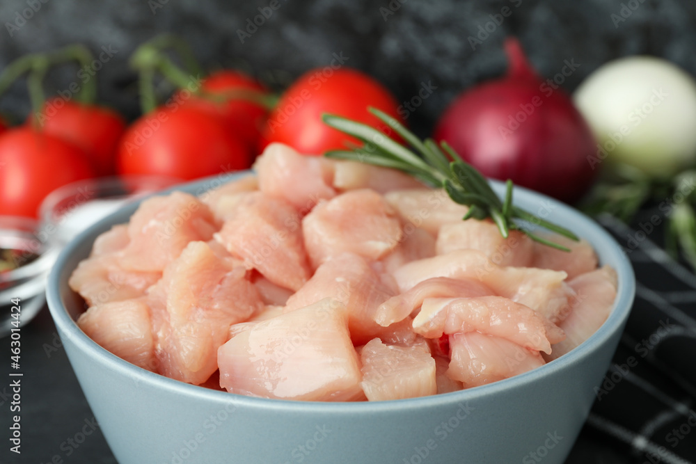 Concept of tasty food with slices of raw chicken fillet, close up Concept of tasty food with slices of raw chicken fillet, close up